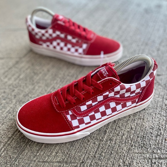VANS Old Skool Crimson Red White Checker Canvas Shoes - Picture 3 of 10